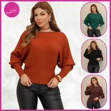 Blusa Frio Feminina Suéter Morcego Canelado Modal Casual Inverno