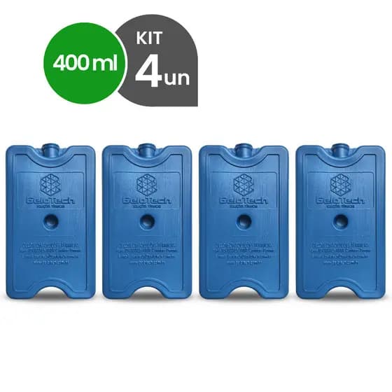 Kit 4 Gelo Reutilizável 400ml Até 8h Gelado Não Molha | GeloTech Rígido Gel Artificial Atóxico