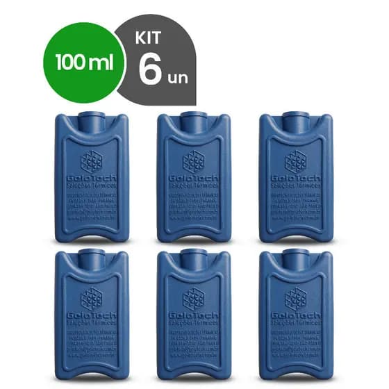 Kit 6 Gelo Reutilizável 100ml Até 8h Gelado Não Molha | GeloTech Rígido Gel Artificial Atóxico