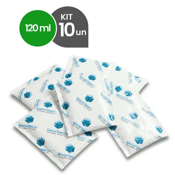Kit 10 Gelo Reutilizável 120ml Até 8h Gelado Não Molha | GeloTech Flexível Gel Artificial Atóxico