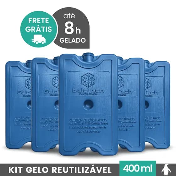 Gelo Reutilizável 400ml Até 8h Gelado Não Molha | GeloTech Rígido Gel Artificial Atóxico
