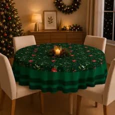 Toalha de Mesa Redonda Natalina Decorativa 4 Assentos Exclusiva Natal 140x140cm Flor Vermelha