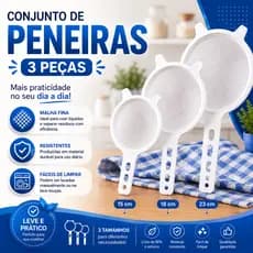 Kit 3 Peneiras PMG Branca 7/9/11 cm | Peneira Plástica Multiuso para Cozinha