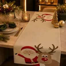 Trilho de Mesa Decorativo Natalino Estampa Sofisticada 110x35cm Exclusivo Natal Noel e Rena