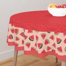 Toalha de Mesa Redonda Decorativa 4 Assentos Exclusiva 140x140cm Mini Melancias