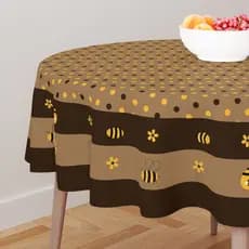 Toalha de Mesa Redonda Decorativa 4 Assentos Exclusiva 140x140cm Abelhas Mel