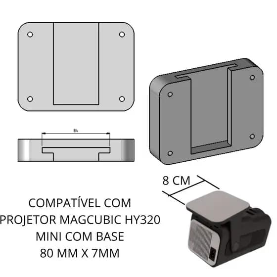 SUPORTE PARA PROJETOR MAGCUBIC HY320 MINI REFORÇADO PRETO - BASE 80MM x 7MM