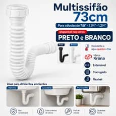 Sifão Sanfonado Flexível Universal Krona Pia Banheiro Lavanderia Cozinha Preto e Branco Resistente
