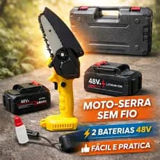 Mini Motosserra Elétrica 48V Com 2 Baterias E Maleta – Potente, Leve E Sem Fio