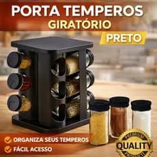 Porta Temperos Giratório Preto 12 Potes De Vidro – Organizador De Cozinha