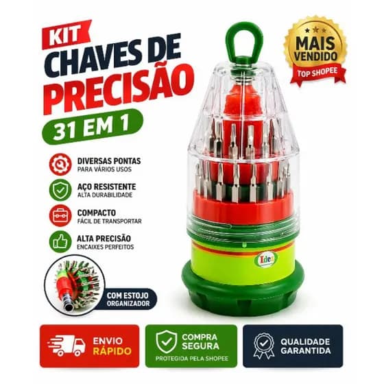 🔥 KIT CHAVES DE PRECISÃO 31 EM 1 JOGO DE CHAVES BITS 🔧 REPARO CELULAR NOTEBOOK ÓCULOS ELETRÔNICOS ID-4569H
