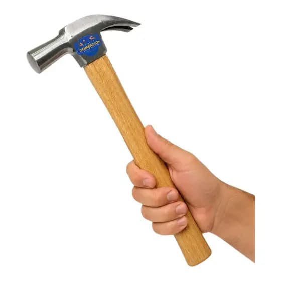 Martelo 510g Cabo Madeira 33cm Alta Resistência Para Obras e Reparos