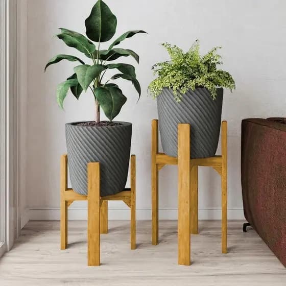 Kit 3B Suporte para Vaso de Plantas em Madeira Tratada Legs 40cm e 55cm com Vasos de Plantas Polietileno