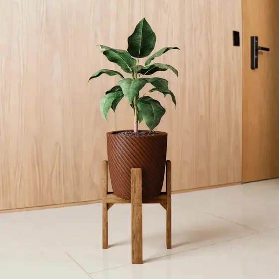 Kit Suporte Para Vaso Quadripé em Madeira 40cm E Vaso 29cm em Polietileno