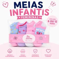 Kit 12 Pares de Meias Infantil Menina Algodão Confortável 2-4 | 4-6 | 8-10 Anos