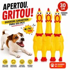Kit com 3 Brinquedo Cachorro Galinha Gritante Com Som Mordedor Pet 30cm Kit 2 e 3