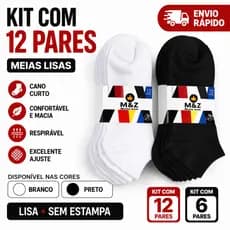it 12 Pares Meia Cano Curto Lisa Masculina e Feminina Algodão Confortável Branca ou Preta