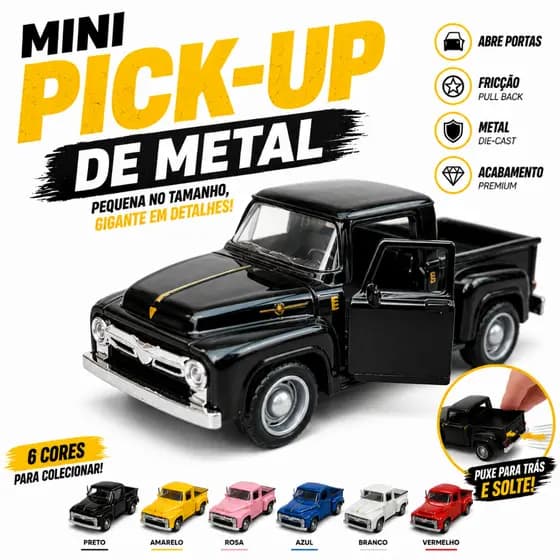 Miniatura Caminhonete Pick Up Metal 12cm Abre Portas Fricção Pull Back Colecionável