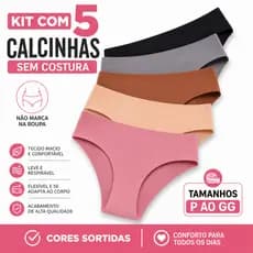 Kit 5 Calcinhas Sem Costura Feminina Confortável Não Marca Tecido Macio Cores Sortidas P ao GG