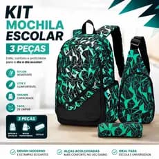 Mochila Escolar Masculina Kit 3 Peças Grande Impermeável para Ensino Fundamental, Médio e Universidade
