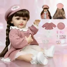 Boneca Reborn 55cm Corpo Total em Silicone Rosto Sorridente Lavável à Prova de Água para Banho