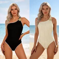 Maiô Uma Ombro Inclinado com Bojo Moda Praia Feminina Elegante e Confortável