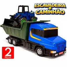 Kit Caminhão Escavadeira Articulada Infantil Brinquedo Construção divertido Grande Resistente