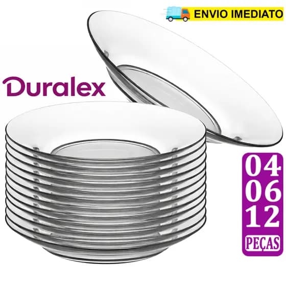 KIT 04/06/12UN Pratos Fundo Transparente Vidro Duralex Astral Resistente Almoço Jantar Buffet