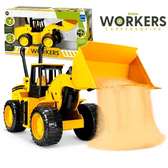Trator Carregadeira Roma Workers – Brinquedo Infantil 28cm Pá Articulada 2 Alavanca funcionais