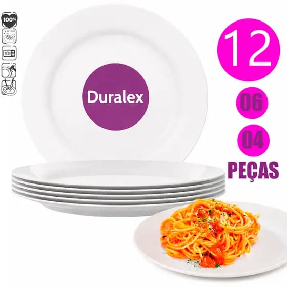 Conjunto de Pratos Raso Branco Vidro Duralex – Menu Temperado Nadir Opaline para o Dia a Dia
