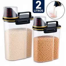 Kit Pote Hermético 2L Porta Mantimentos com Copo Medidor Cozinha Mantimentos Lavanderia Multiuso