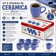 Jogo 6 Xícaras Café Expresso Medina Cerâmica 100ml Hauskraft modelo premiun xique promoção lançamento