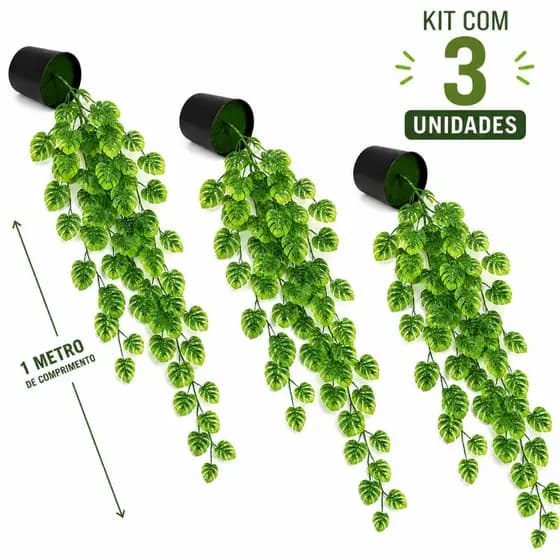 Pendente Artificial Costela de Adão Realista 1m Decoração Jardim Vertical Folhagem Permanente Verde jiboia