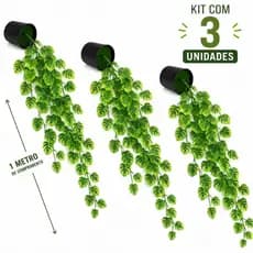Pendente Artificial Costela de Adão Realista 1m Decoração Jardim Vertical Folhagem Permanente Verde jiboia
