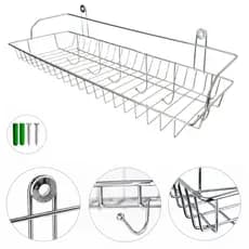 Kit 2 Prateleira Organizador de Parede Aço Inox com 6 Ganchos Multiuso Cozinha Banheiro Organizador de Parede Cromado