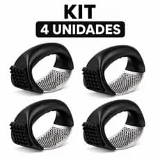 Kit 4 Triturador Amassador Alho Carne Aço Inox Manual 11cm Preto Espremedor Manual Profissional Prensa Cozinha Gourmet