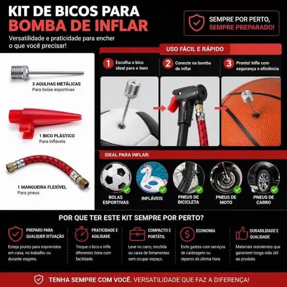 Kit Bicos Universal Para Encher Bolas Boias Bomba Ar Manual Para Bomba de Ar , Jogo de Bico Para Encher Bolões