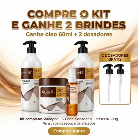 KIT KARBEELLII COM BRINDE - CRONOGRAMA CAPILAR COMPLETO   Brilho + Hidratação + Reconstrução