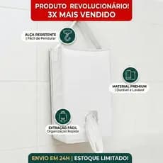 Puxa Saco  Porta Sacolas Moderno De Pendurar Organizador De Sacos E Sacolas Premium - Branco