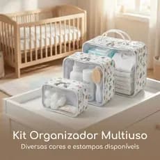 Kit Necessaire Organizador Mala Viagem Maternidade Maquiagem Lisa e Estampada - 3 Peças