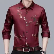 Camisa Masculina de Manga Longa Floral Casual Coreana Formal para Trabalho em Seda 381