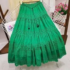 [5 Cores]  Saia midi Feminina De Moda Em Renda De Algodão Coreano Elástico De Cintura Alta De Baloiço Grande E Fina Com