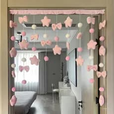 Cortina Divisória com Coração de Menina, Decoração Fofa para Sala de Estar Infantil Sem Perfuração