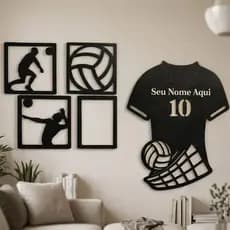 Kit Quadros Decorativos Camisa Vôlei Atleta Bola Personalizado