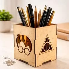 Porta Lápis Canetas MDF Cru Organizador Tema Bruxo Decorativo de Mesa