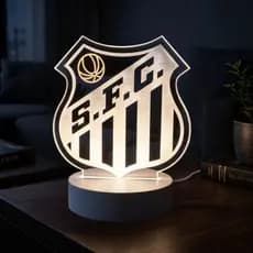 Luminária Led Rgb do Escudo Santos Decorativa De Mesa Base Branco Preta