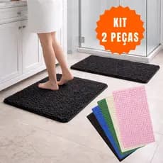 Kit 2 Tapetes Luxo Banheiro Macarrão Microfibra Antiderrapante Bolinha