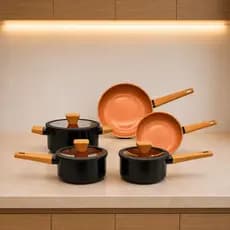 Jogo De Panelas Gourmet Kit 5 Peças Cerâmica Antiaderente Indução Tampa Soft Touch Hauskraft Premium