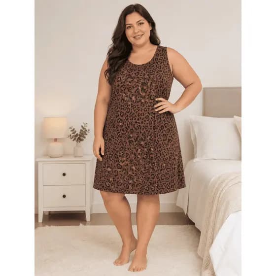 Camisola Plus Size Feminina Regata Curta Confortável Estampada e Lisa Moda Noite do 48 ao 54