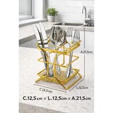 Porta Talheres Escorredor Aramado Luxo Gold com 4 Divisórias – Organizador Elegante e Resistente